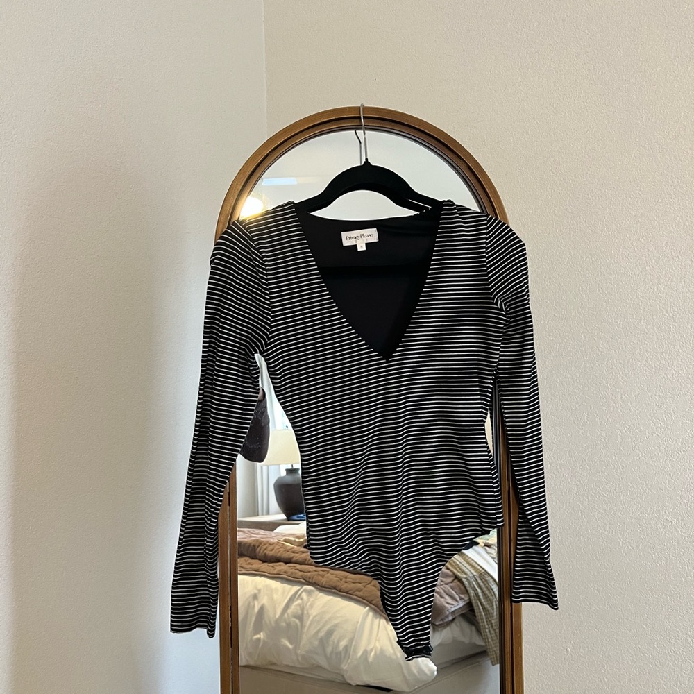 Privacy Please | Black and White Striped Bodysuit